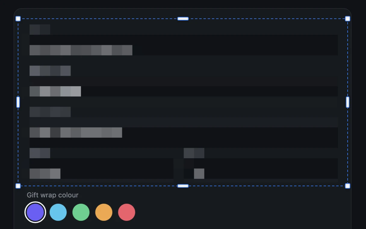 A checkout form with its fields pixelated in the editor.